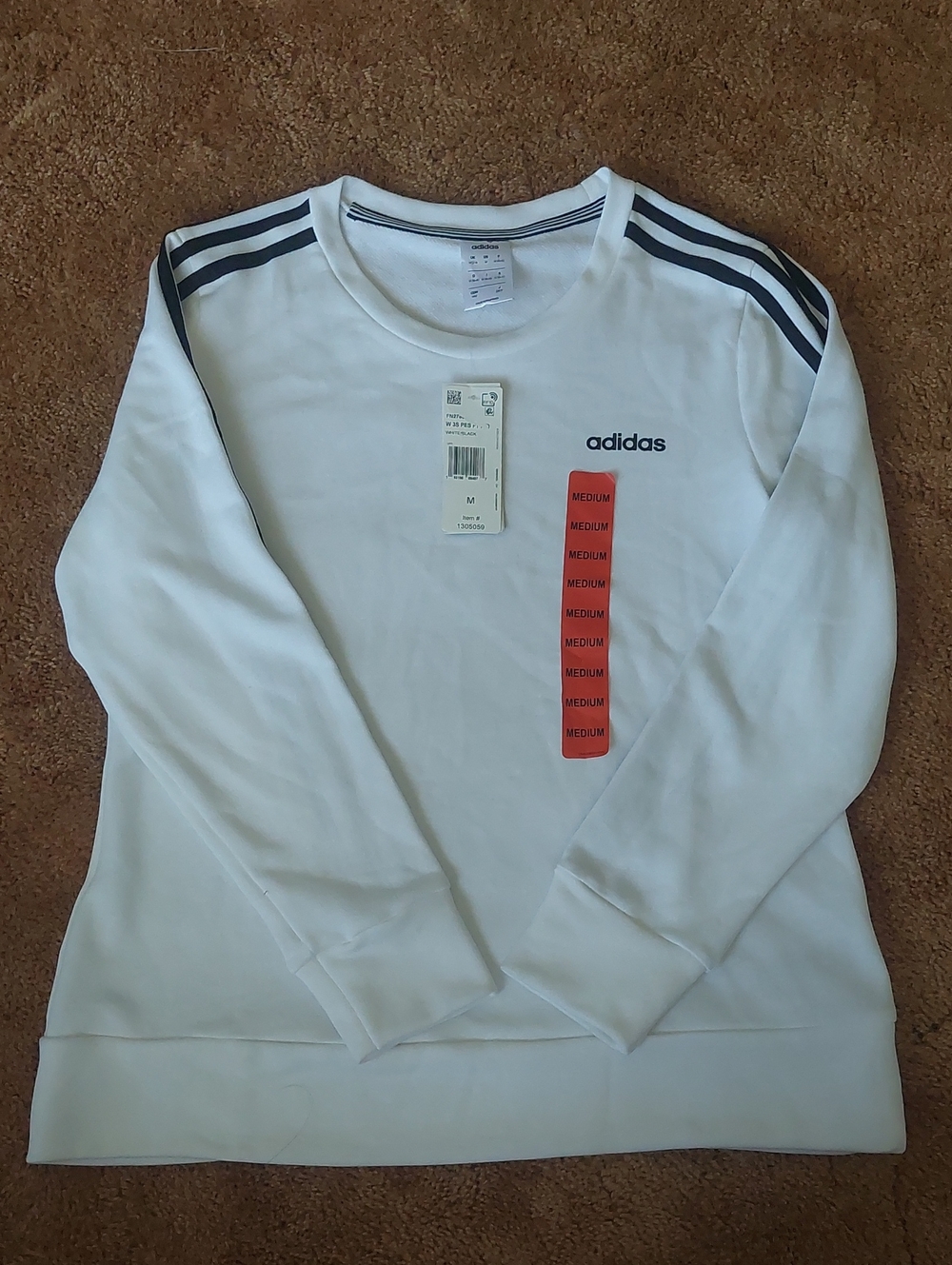 adidas White Crewneck Long Sleeve with Black Stripes